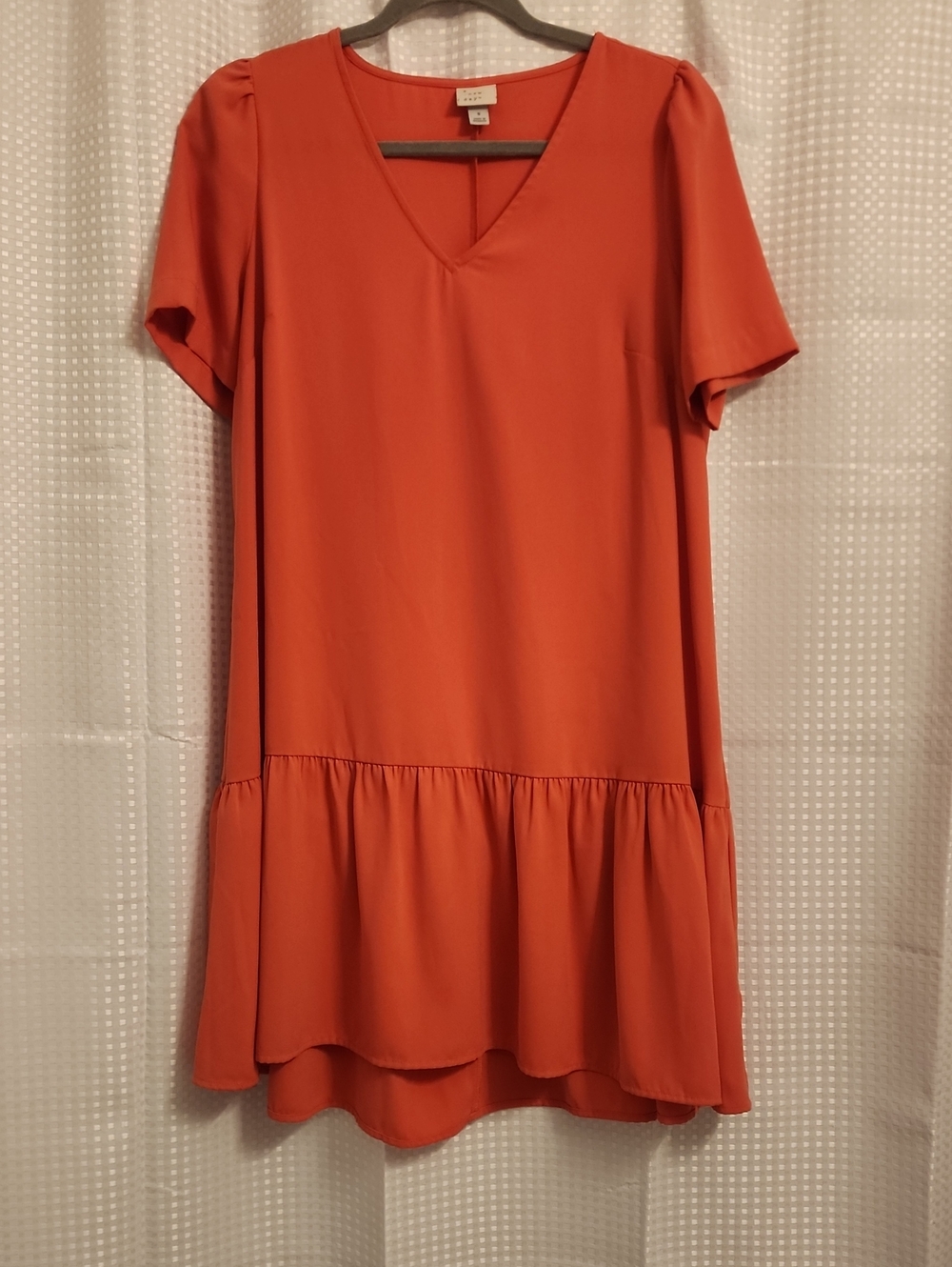 a new day Rust V-Neck Short Sleeve Ruffle-Hem Mini Dress